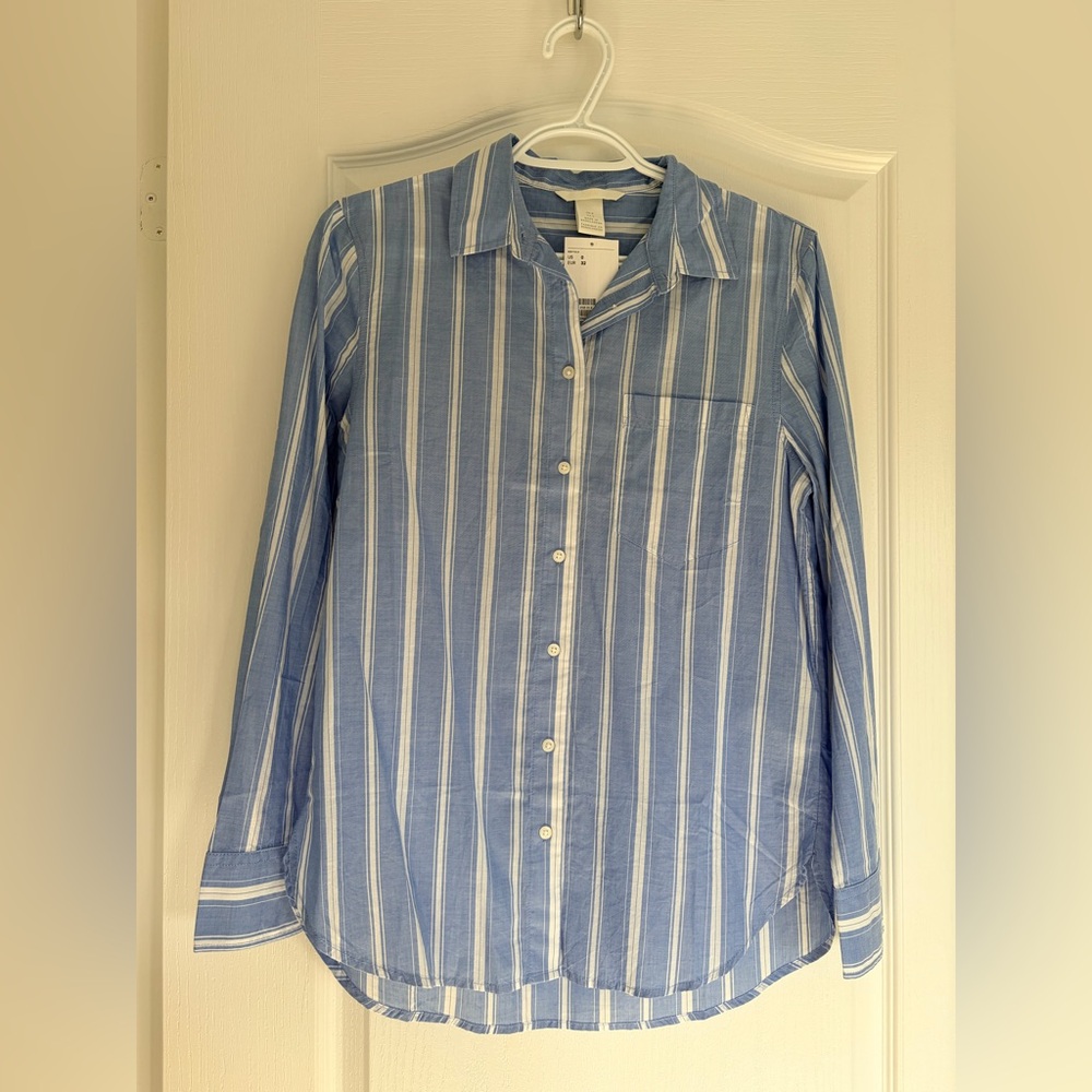 H&M Light Blue and White Striped Shirt